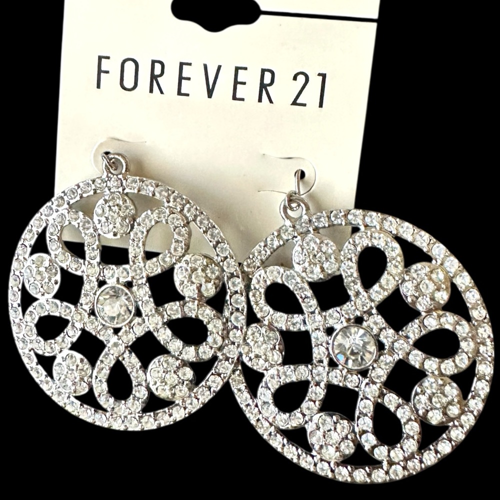 Forever 21 Glittering Silver Circle Earrings